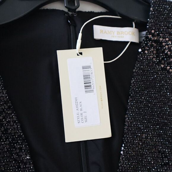 Ramy Brook A1022301 Women's Sz 2 Black Esme Sequin Long-Sleeve Mini Dress - Picture 7 of 12